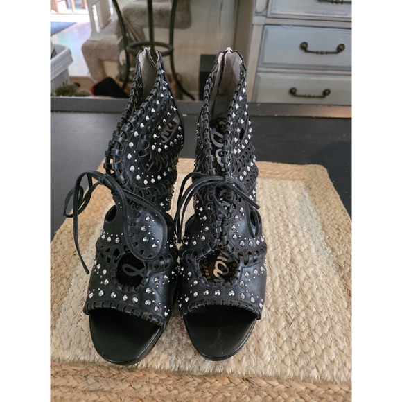 Sam Edelman Women's Sz 9.5 M Elyse Studded Leather Platform Heel Sandals Bootie - Picture 1 of 9